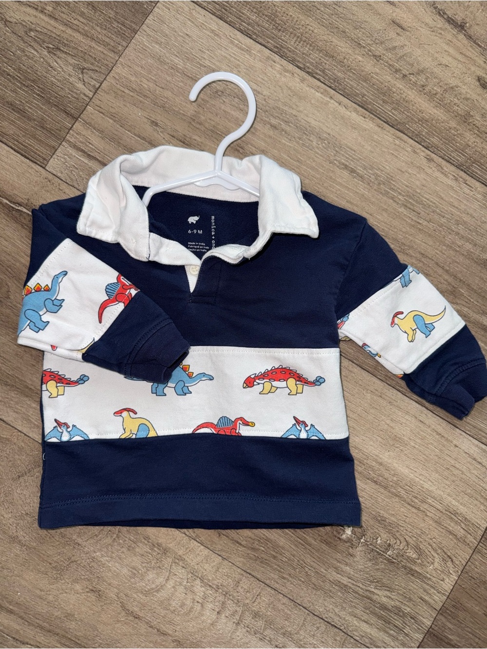 Navy Dinosaur Rugby Shirt with White Collar - Infant
